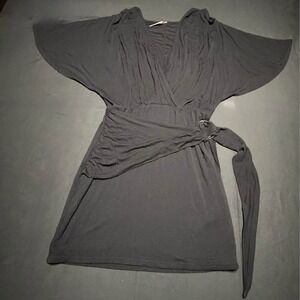 Free People XS Black Wrap Tunic Top Kimono Dolman Sleeve D Ring Boho Stretch